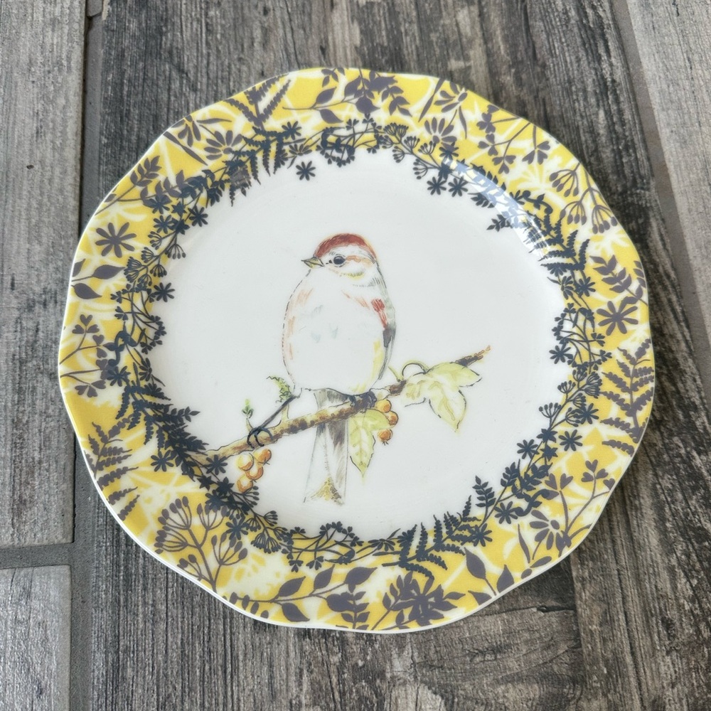ANTHROPOLOGIE Birdwatcher Salad Dessert Plate Bird  7.75” Japan Forestcore